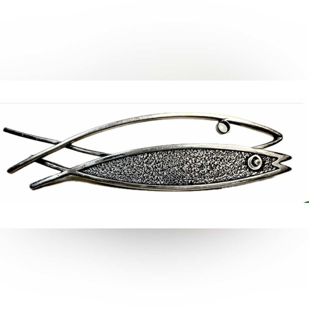 Vintage Beau Mid-Century Modernist Sterling Jesus / Ichthus Fish Brooch Signed
